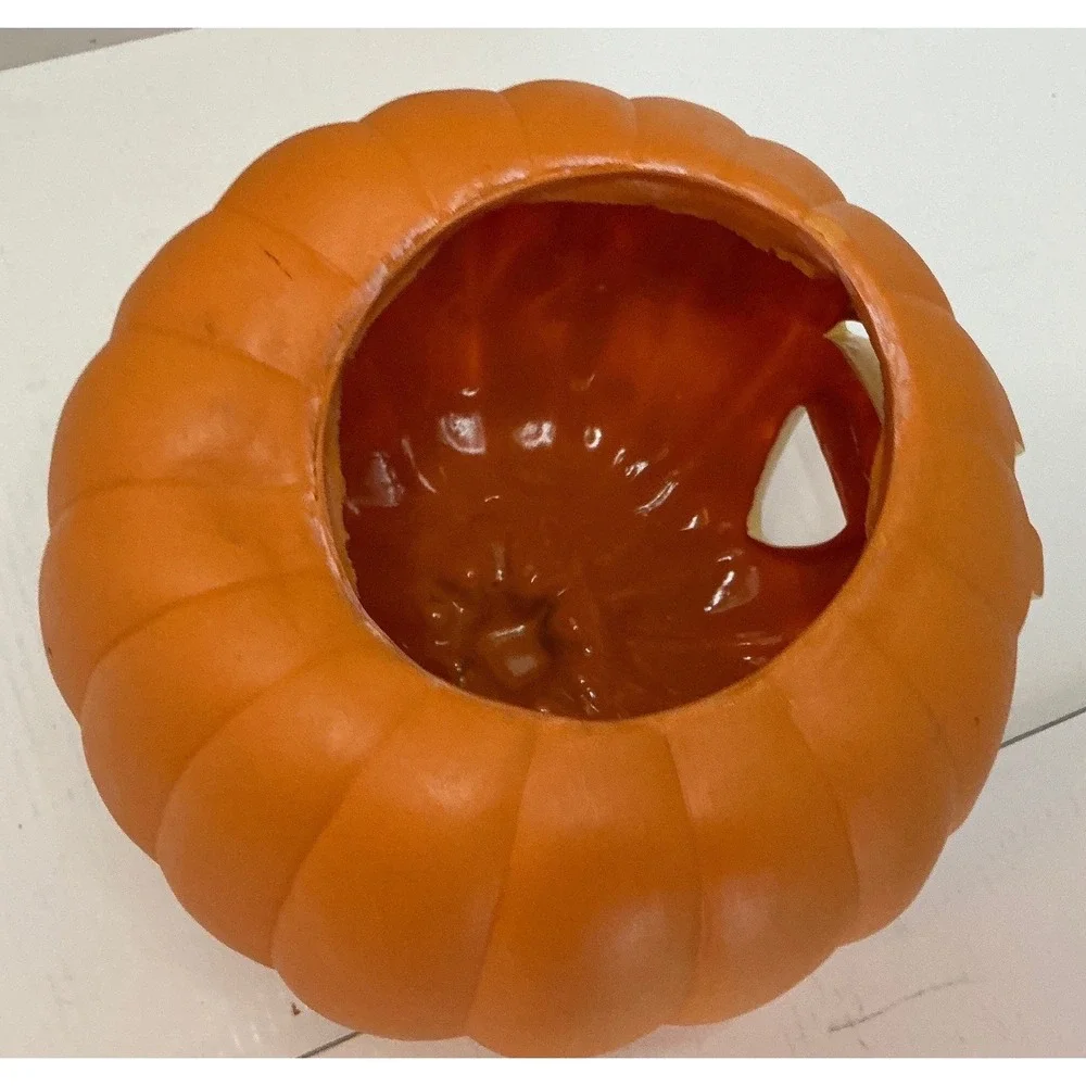 Halloween Jack O Lantern Foam Blow Mold Pumpkin Decor Orange Toothy Grin 8 Inch